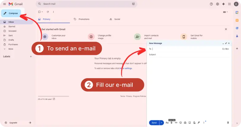 Email interface showing where to compose